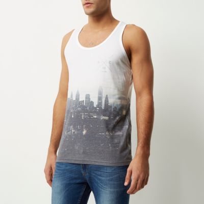 White NYC skyline print vest